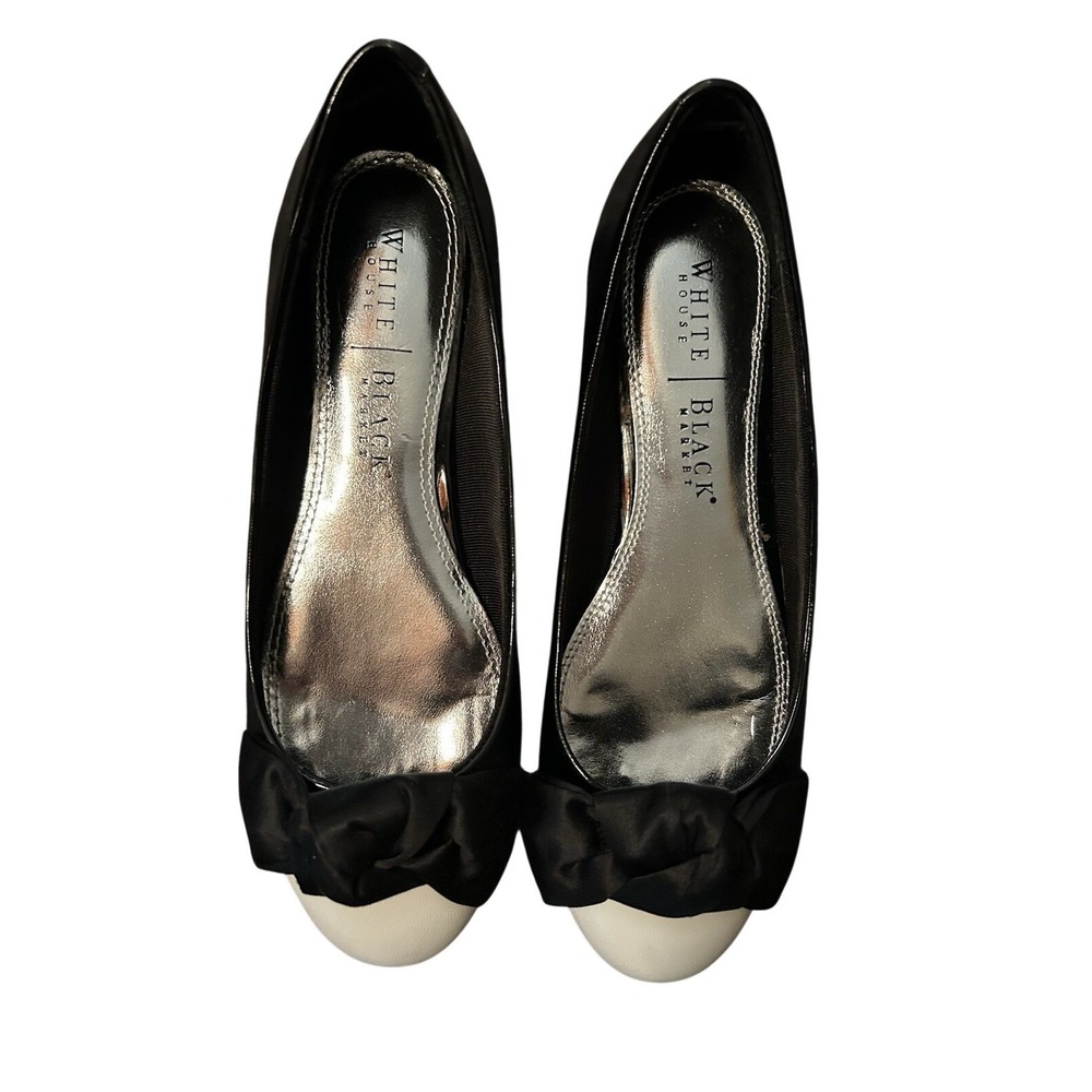 White House Black Market Ballet Style Black Patent White Toes Flats, Size 7 - Picture 1 of 10